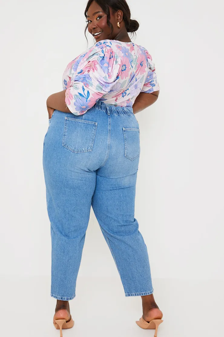 Online In the Style Lightwash Paperbag Jeans Denim