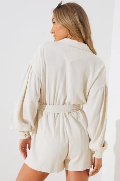 Clearance In the Style Linen Blend Belted Playsuit Stone