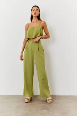 Sale In The Style Linen Blend Wide Leg Trouser Green