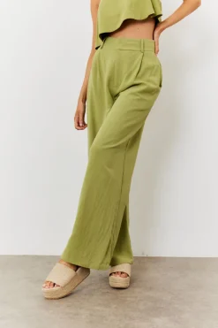 Sale In The Style Linen Blend Wide Leg Trouser Green