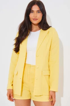 Outlet In the Style Linen Look Co-Ord Blazer Lemon