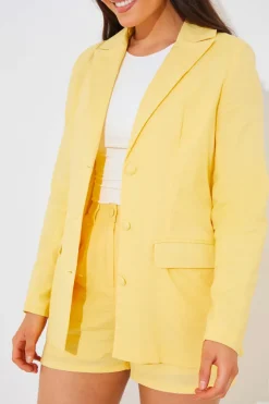 Outlet In the Style Linen Look Co-Ord Blazer Lemon