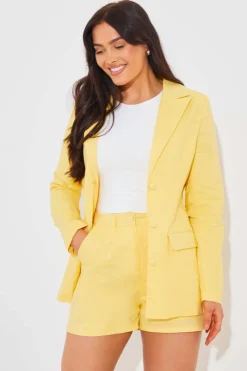 Sale In the Style Linen Look Co-Ord Shorts Lemon