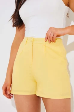 Sale In the Style Linen Look Co-Ord Shorts Lemon
