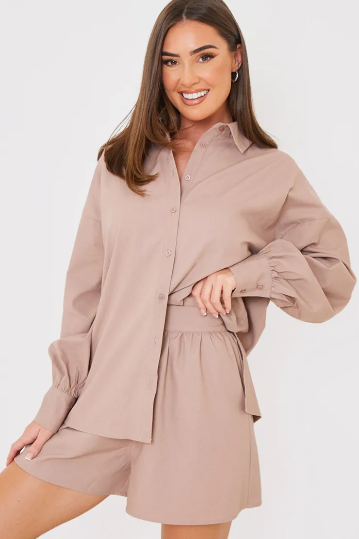 Clearance In the Style Linen Look Floaty Co-Ord Shorts Mocha
