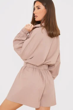 Clearance In the Style Linen Look Floaty Co-Ord Shorts Mocha