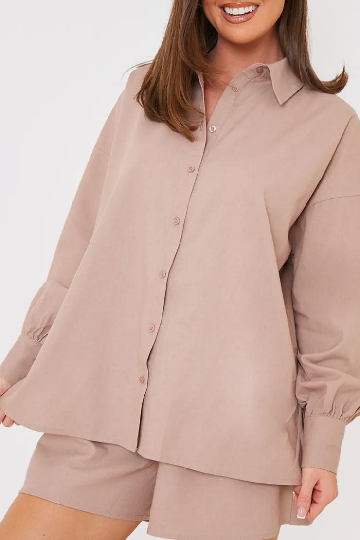 Best In the Style Linen Look Long Sleeve Co-Ord Shirt Mocha