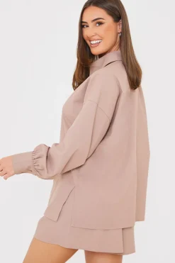 Best In the Style Linen Look Long Sleeve Co-Ord Shirt Mocha