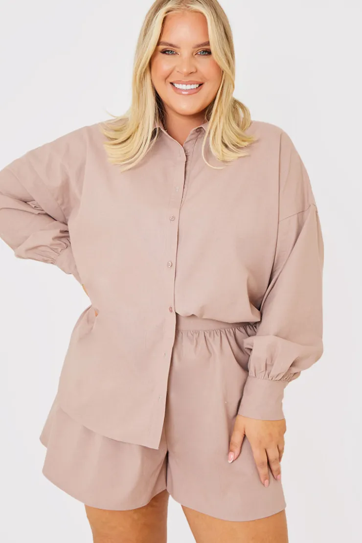 Best In the Style Linen Look Long Sleeve Co-Ord Shirt Mocha