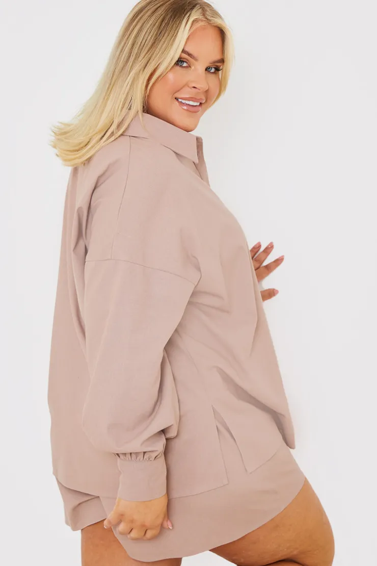Best In the Style Linen Look Long Sleeve Co-Ord Shirt Mocha