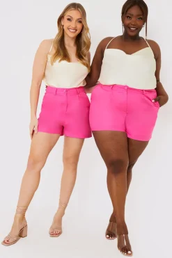 New In the Style Linen Look Tailored Shorts Pink