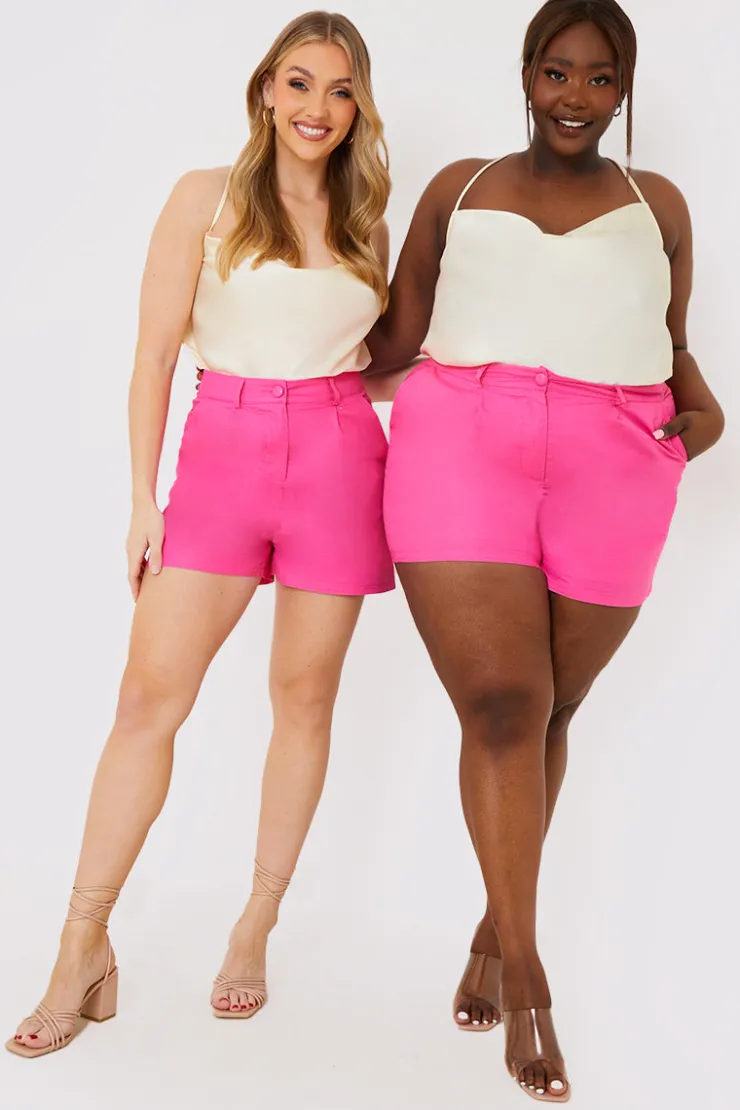New In the Style Linen Look Tailored Shorts Pink