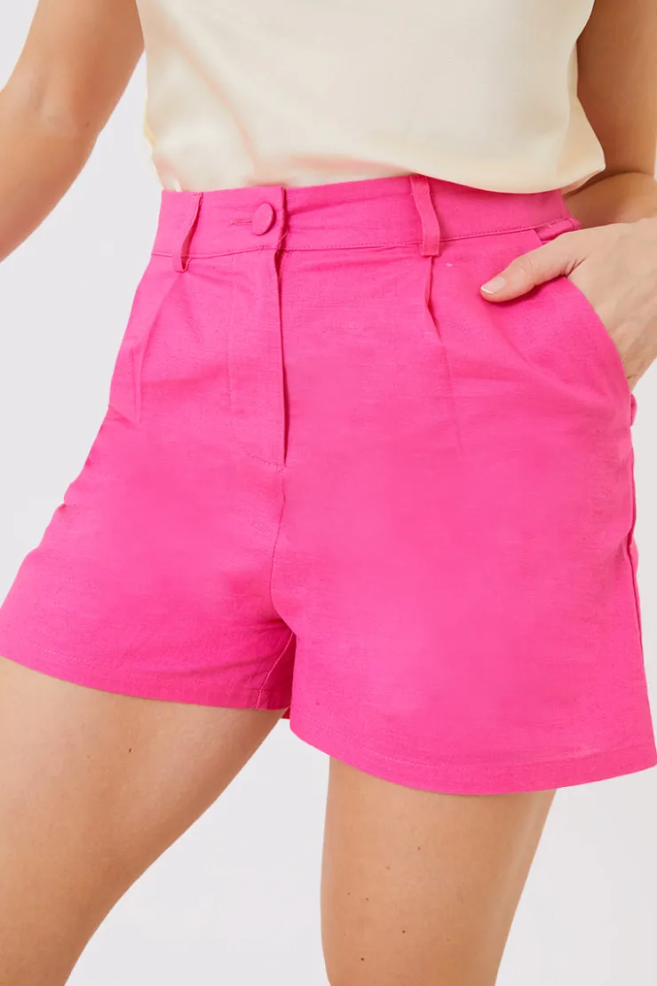New In the Style Linen Look Tailored Shorts Pink