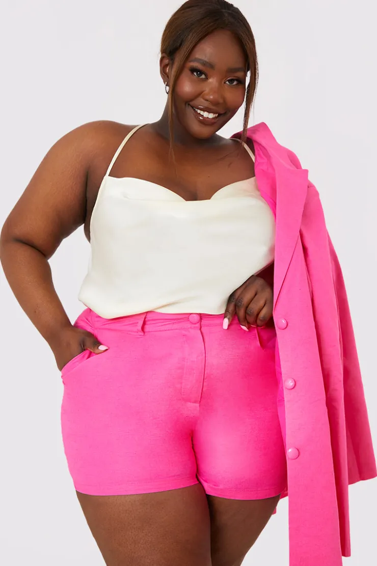 New In the Style Linen Look Tailored Shorts Pink