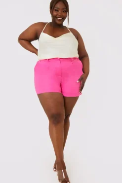 New In the Style Linen Look Tailored Shorts Pink