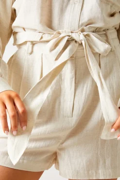 Best In The Style Linen Look Tie Waist Shorts Stone