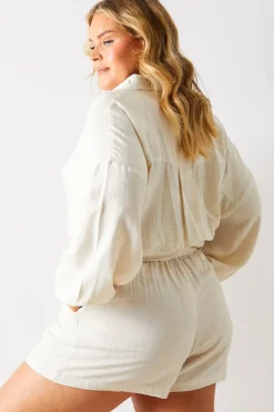 Best In The Style Linen Look Tie Waist Shorts Stone