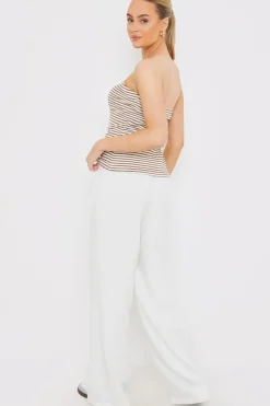 New In the Style Linen Look Wide Leg Trousers Cream