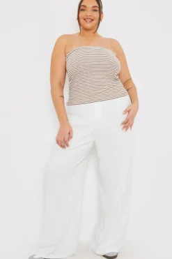 New In the Style Linen Look Wide Leg Trousers Cream