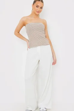 Sale In the Style Linen Look Wide Leg Trousers Cream