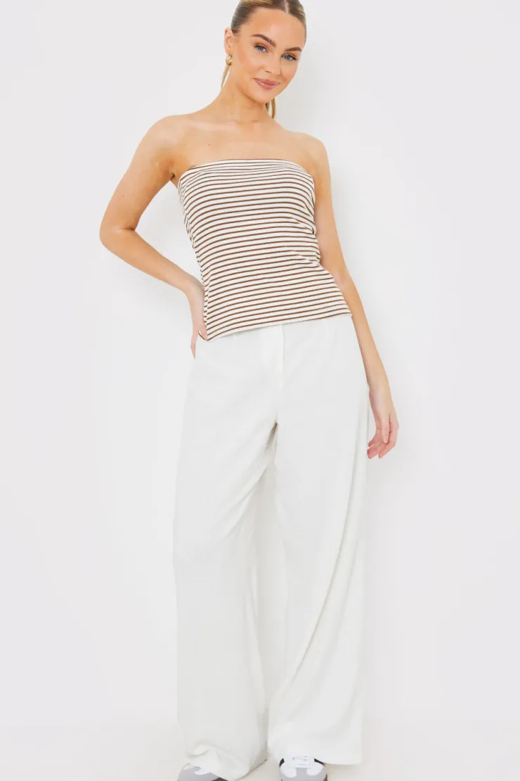 Sale In the Style Linen Look Wide Leg Trousers Cream