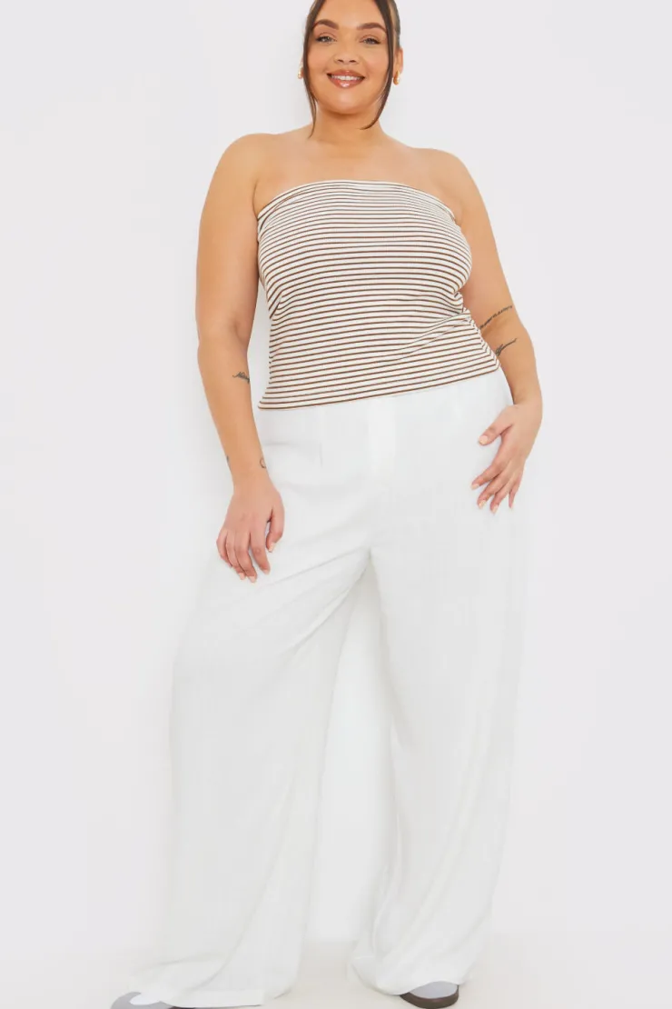Sale In the Style Linen Look Wide Leg Trousers Cream