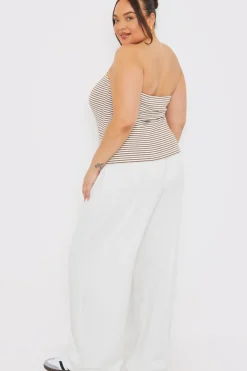 Sale In the Style Linen Look Wide Leg Trousers Cream