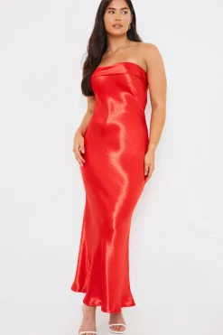 Discount In The Style Liquid Satin Bandeau Cut Out Back Maxi Dress Red