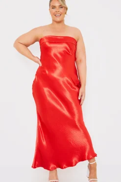 Discount In The Style Liquid Satin Bandeau Cut Out Back Maxi Dress Red