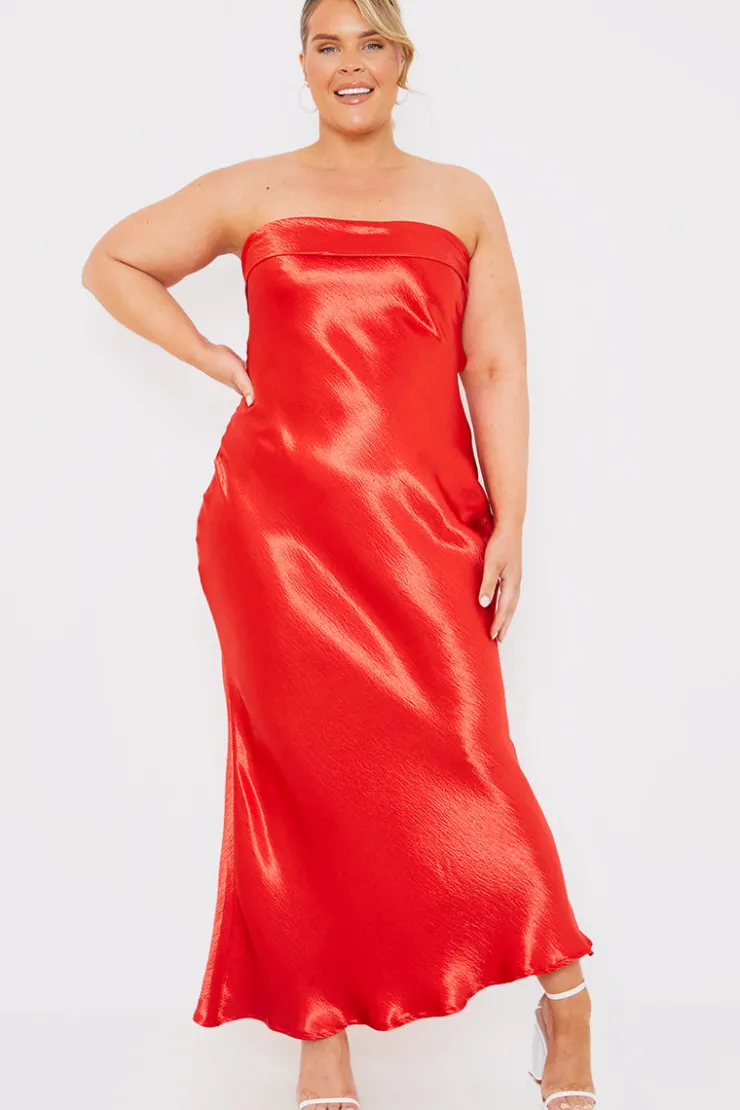 Discount In The Style Liquid Satin Bandeau Cut Out Back Maxi Dress Red