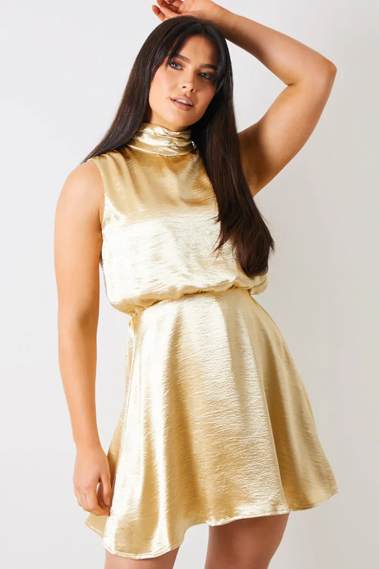 Outlet In the Style Liquid Satin Mini Dress Gold