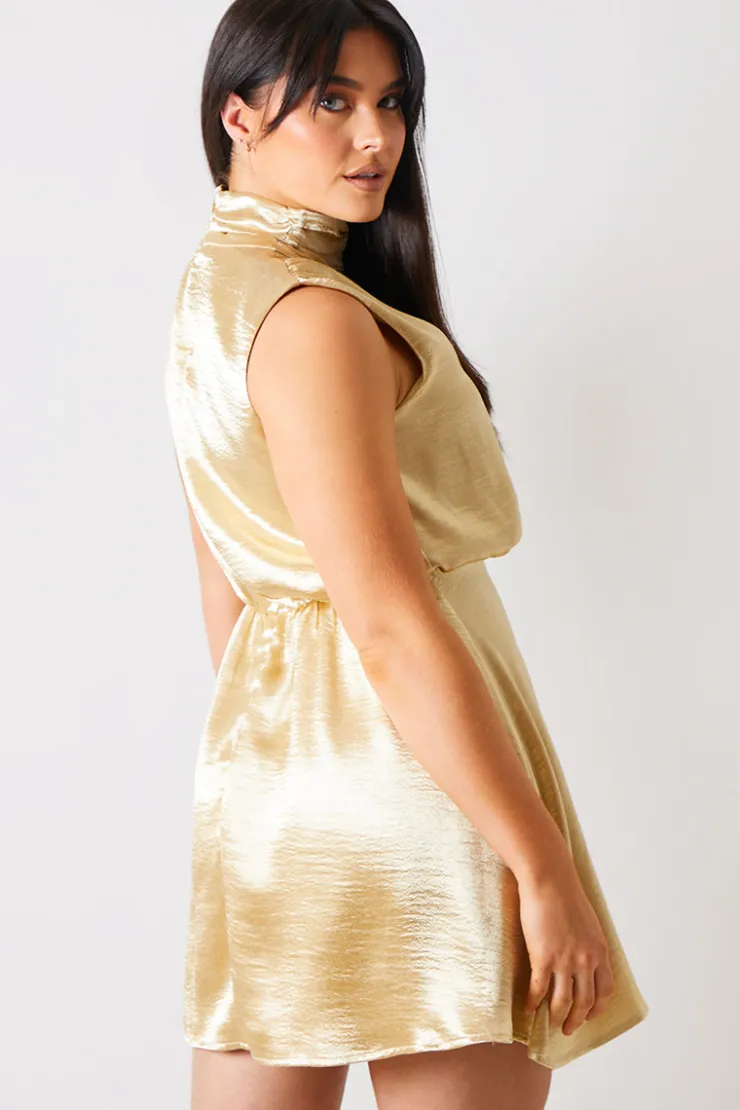 Outlet In the Style Liquid Satin Mini Dress Gold