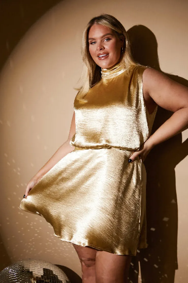Outlet In the Style Liquid Satin Mini Dress Gold