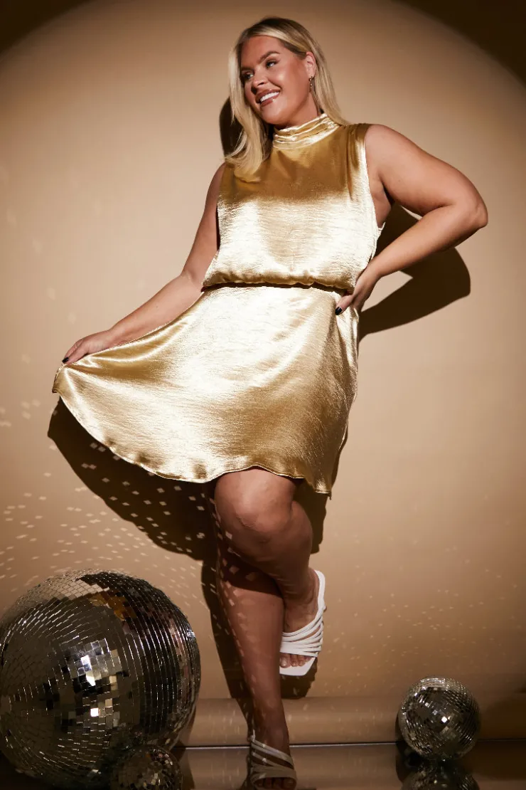 Outlet In the Style Liquid Satin Mini Dress Gold