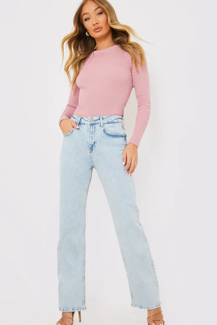 Best In the Style Long Sleeve Lace Back Crop Top Pink