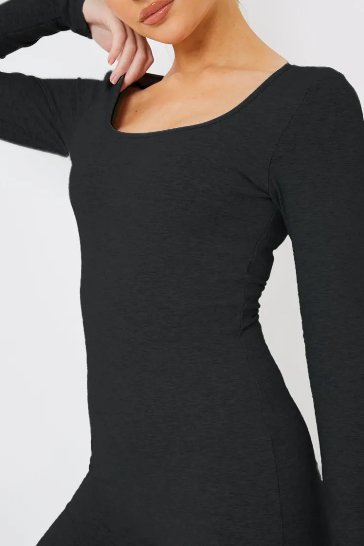 Best In the Style Long Sleeve Scoop Neck Unitard Black