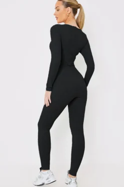 Best In the Style Long Sleeve Scoop Neck Unitard Black