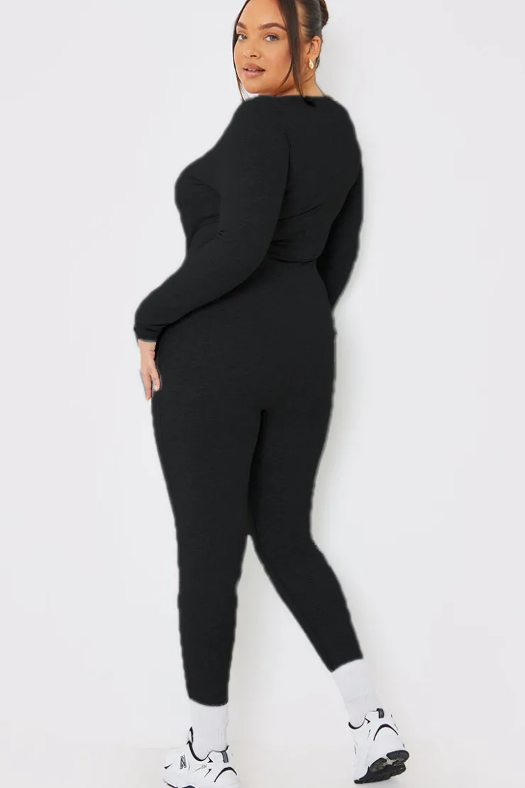 Best In the Style Long Sleeve Scoop Neck Unitard Black