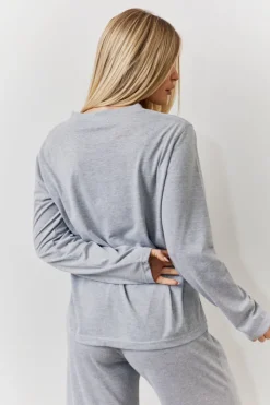 Discount In The Style Long Sleeve Top and Trouser Slogan PJ Set Grey