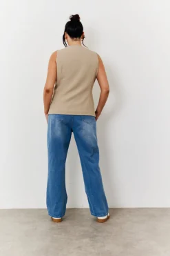 Hot In The Style Longline Button Through Waistcoat Stone