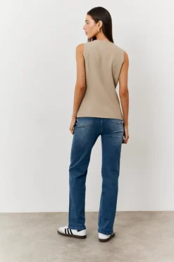 Hot In The Style Longline Button Through Waistcoat Stone