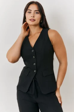 Best In The Style Longline Button Through Waistcoat Black