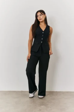 Best In The Style Longline Button Through Waistcoat Black