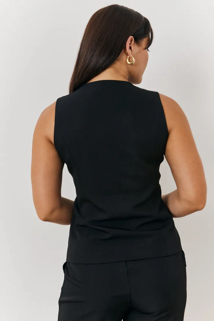 Best In The Style Longline Button Through Waistcoat Black
