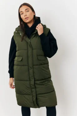 New In The Style Longline Hooded Puffer Gilet Khaki