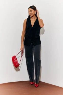 Sale In The Style Longline Pocket Detail Waistcoat Black
