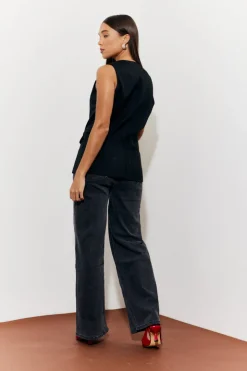 Sale In The Style Longline Pocket Detail Waistcoat Black