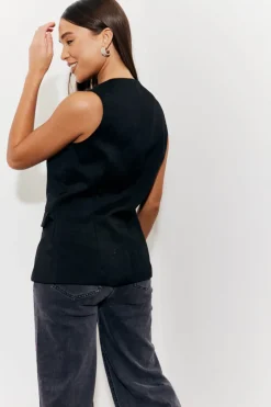 Sale In The Style Longline Pocket Detail Waistcoat Black