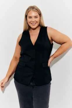 Sale In The Style Longline Pocket Detail Waistcoat Black