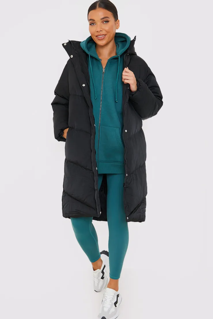 Hot In the Style Longline Puffer Coat black